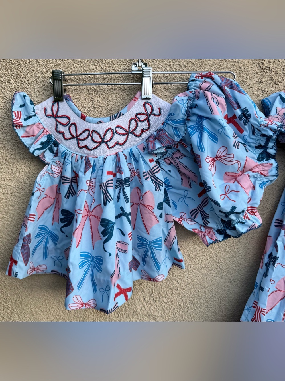 Poppy Kids 4th Of July Diaper Cover Set Smocked Embroidery Cap Sleeves 12 mo